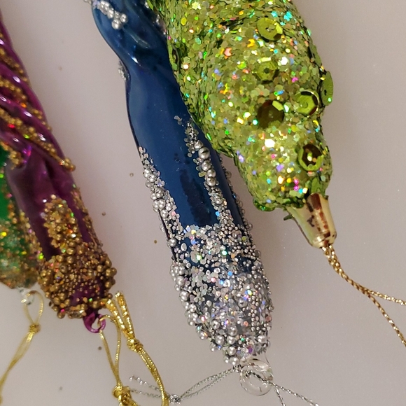 Set of 4 icicle Christmas ornaments Beaded Sequins Iridescent Sparkle - Picture 6 of 7